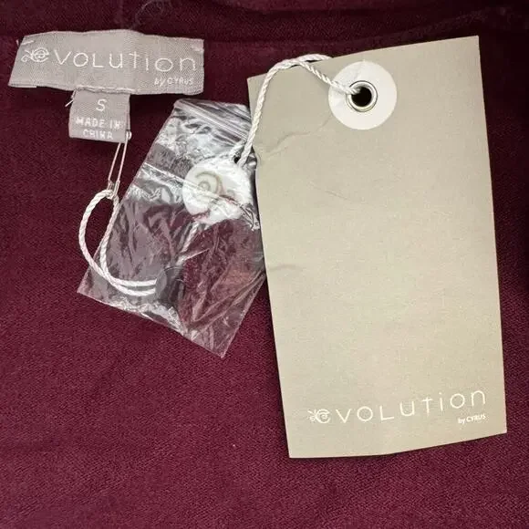 NWT Evolution by Cyrus Open Cardigan 3/4 Sleeve Buttoned Cuffs Burgundy Size S - Picture 7 of 11